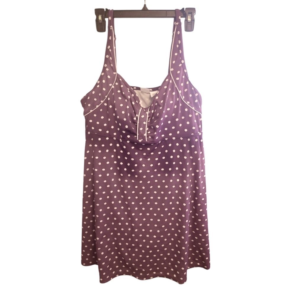 Purple and White Polka Dot One Piece Swimdress swimsuit Attached Brief Size 20 W